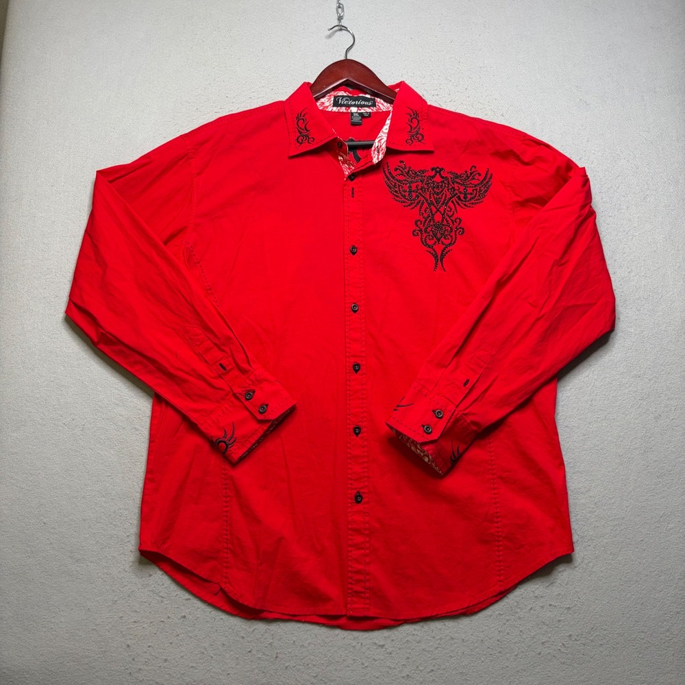 Victorious Button Down Shirt Mens 3XL Beaded Tribal Phoenix Vintage Style XXL